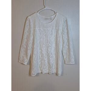 ​Chico's White Floral Lace 3/4 Sleeve Paneled Tunic Blouse - Size 1